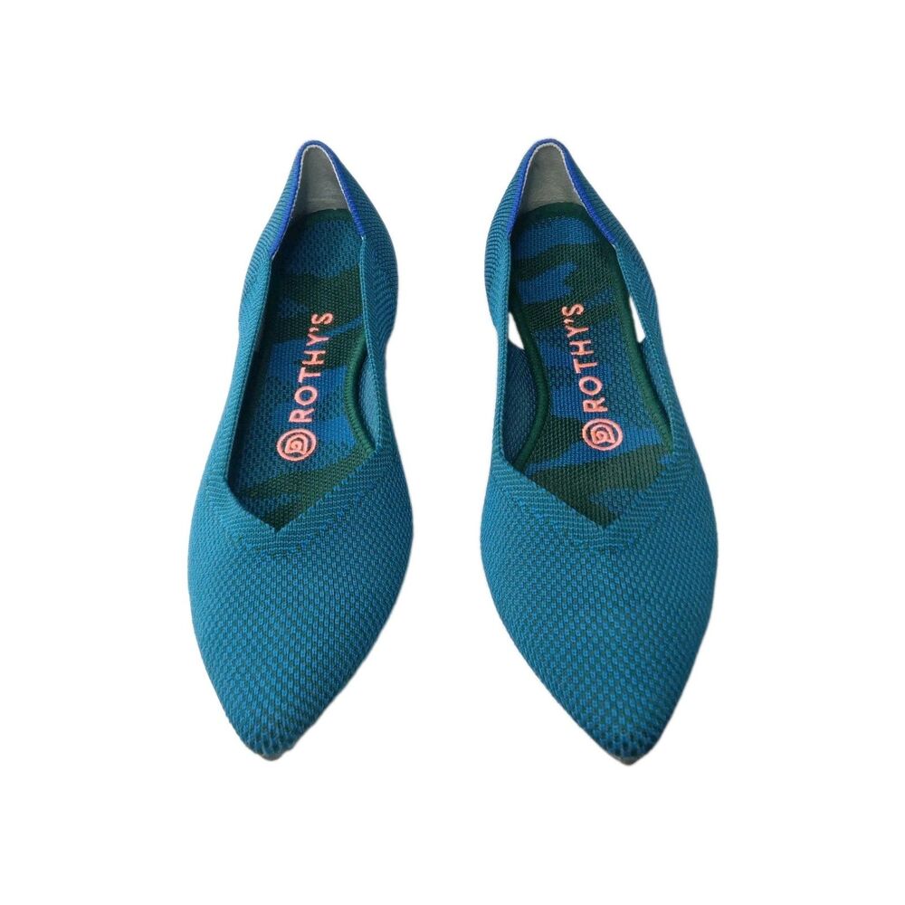 Rothy's Teal Pointed-Toe Knit Flats